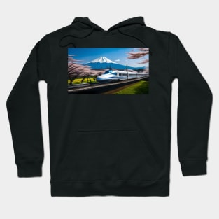 Shinkansen Bullet Train With Mt Fiji Digital Drawing Hoodie